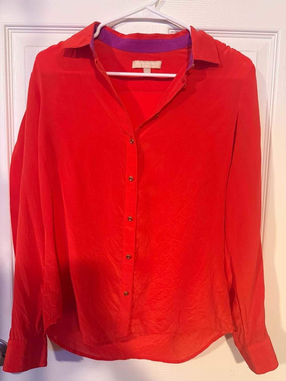 Banana Republic 100% Silk Vermillion Button Down